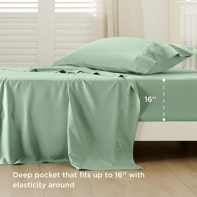 Essential Collection Cooling Rayon Derived from Bamboo Sheet Set, Twin Sheet Set with 1 Pillowcase, Sage Green