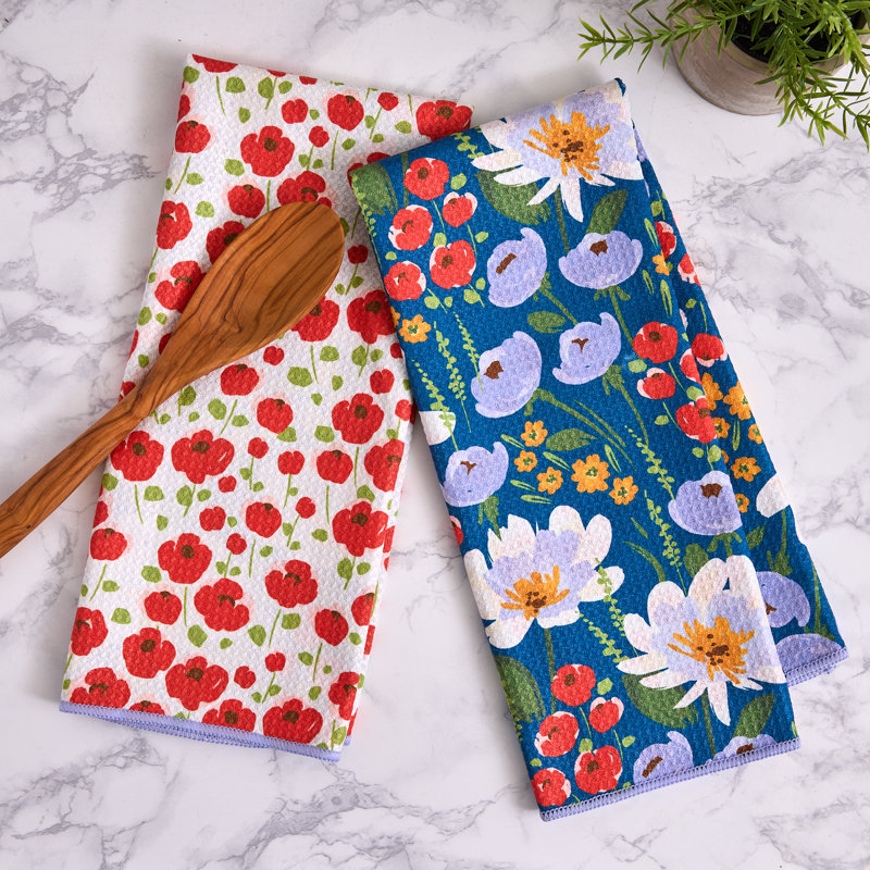  Washed Waffle Dishtowel Set/2, Porcelain Blue