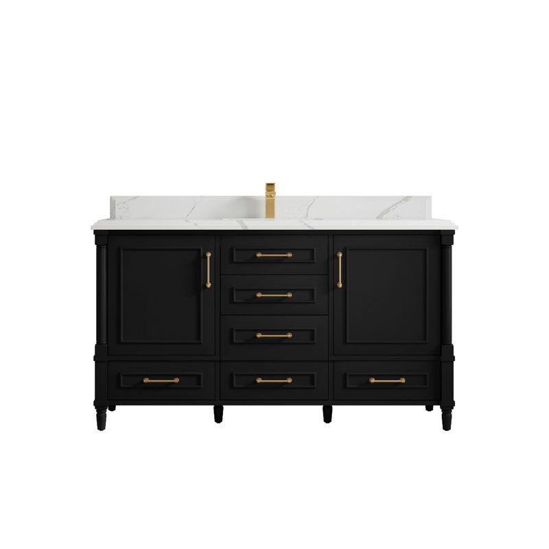 Ensemble de meuble-lavabo simple 60 po Aberdeen, Calacatta Laza, Noir