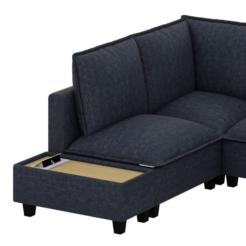 Canapé modulaire modulaire, canapé modulaire en forme de U, nuage confortable 5 places avec repose-pieds mobile, Bleu