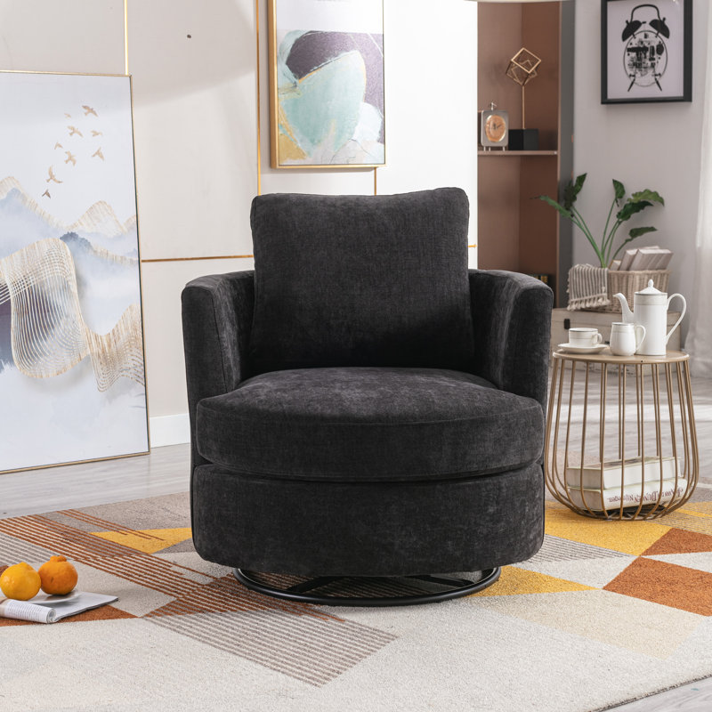 Yelina Polyester Slipcovered Swivel Barrel Chair, Black 100% Polyester