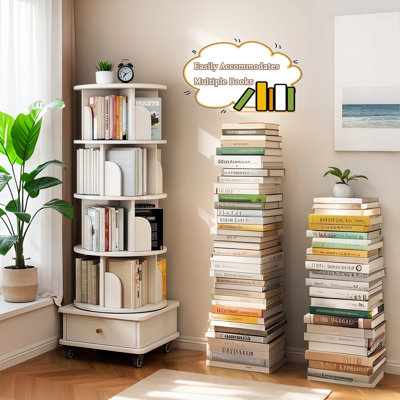 Bibliothèque rotative à 5 niveaux, affichage rotatif à 360 ° avec roulettes et tiroir