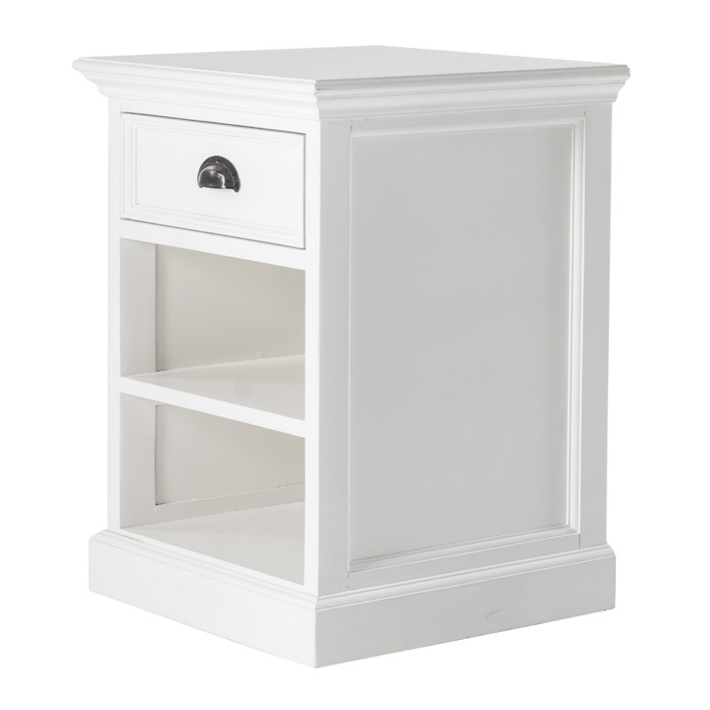Table de chevet noire avec tablettes, Blanc
