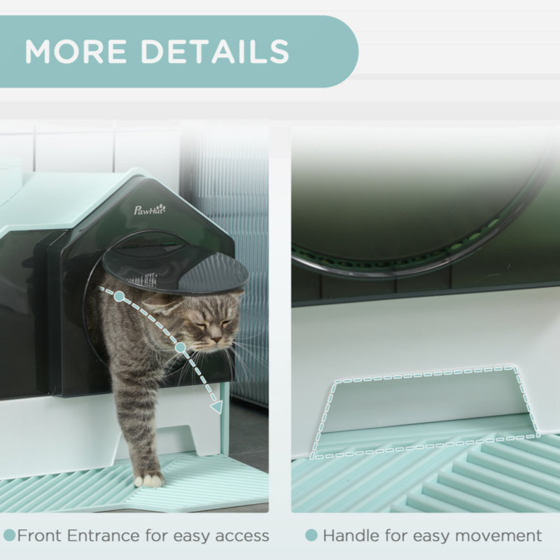 Light Blue House Shape Hooded Cat Litter Box with Drawer