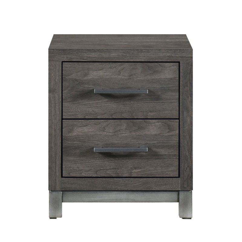 Belle et moderne table de chevet 1pc avec 2 tiroirs et finition brune