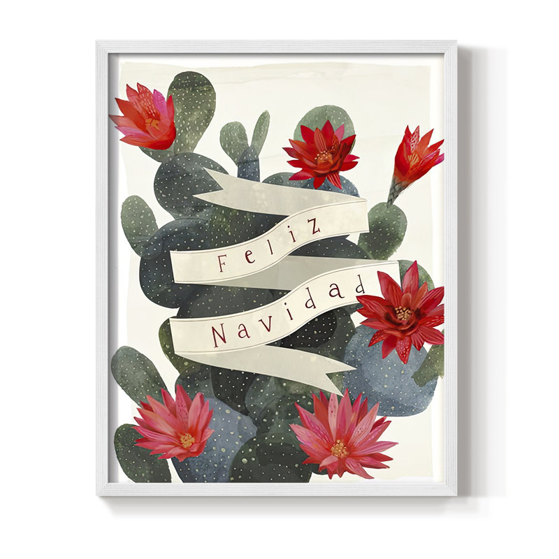 «Desert Christmas Cactus I», reproduction encadrée - bois massif, H 30 po x l 24 po, Blanc