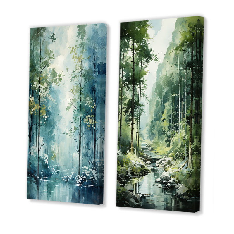Tranquil Shadows Green Forest - ensemble de 2 impressions sur toile forêt, H 40 po x l 41 po, Toile tendue