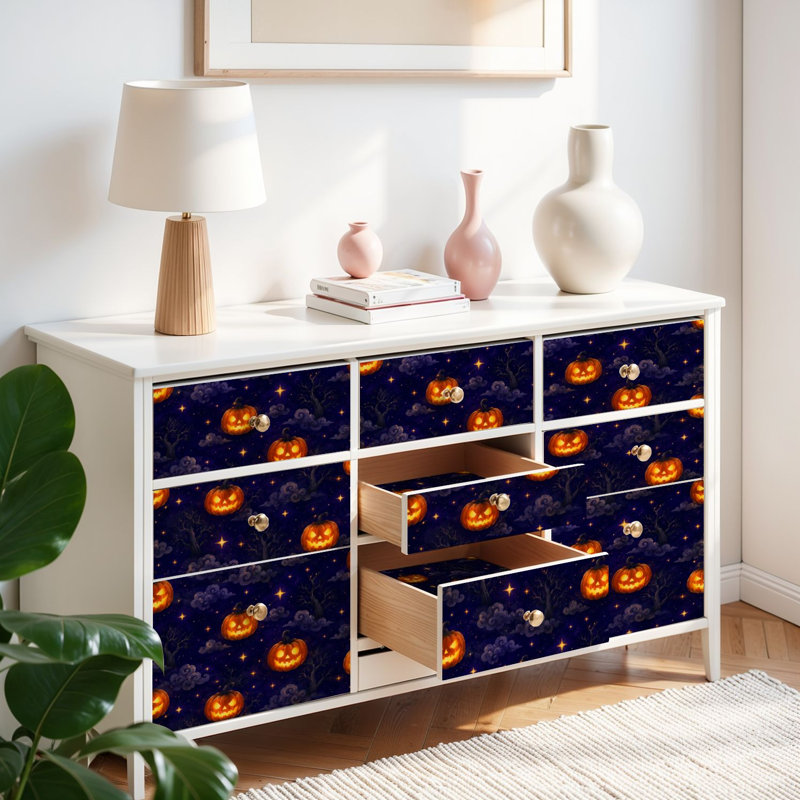 Papier peint auto-adhésif citrouille Halloween, 117.6" L x 17.5" W