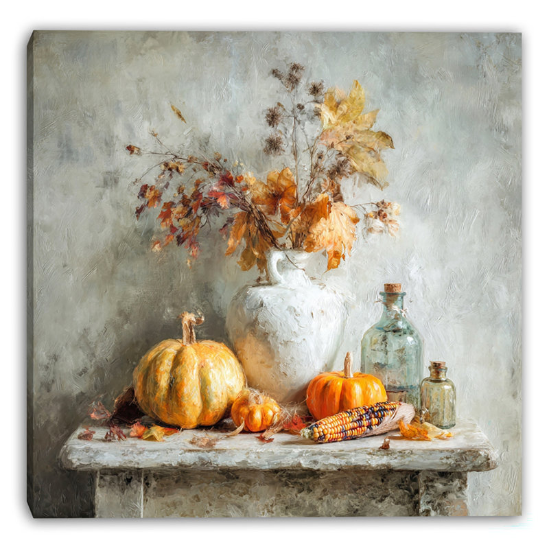 «Vase and Pumpkins Still Life», art mural sur toile tendue