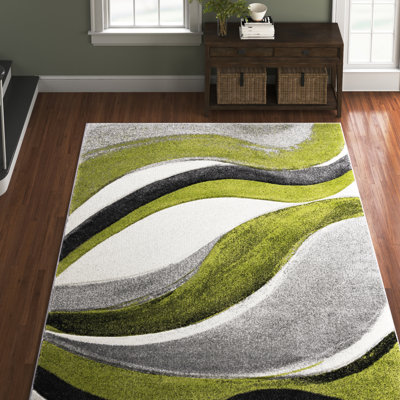 Dubach Abstract Machine Made Power Loom Polypropylene Indoor Area Rug in Gray/Green/White