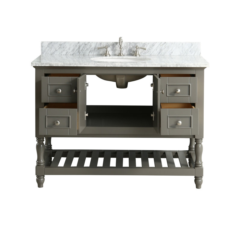 Mccombs 48'' Single Bathroom Vanity with Marble Top with Mirror, Distressed Gray