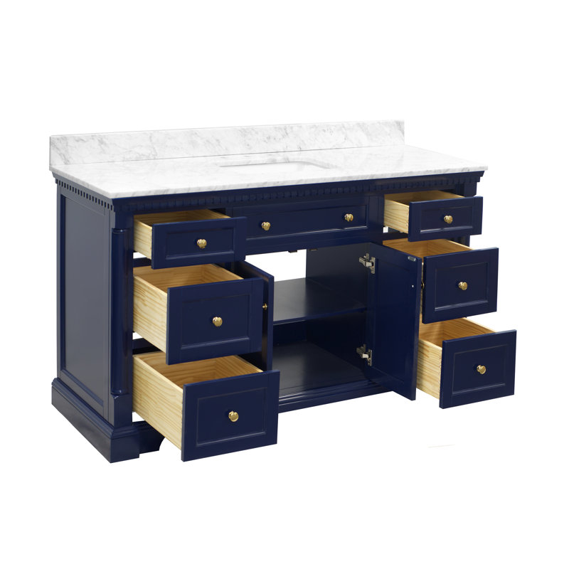 Ensemble de meuble-lavabo simple 60 po Fossen, Bleu royal, Marbre de Carrare