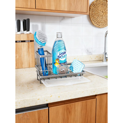 Stainless Steel Sponge Holder For Kitchen Sink With Removable Drip Tray, Sink Caddy Organizer For Sponge, Dish Soap And Brush, Multi-Placement Design For Countertop Or Faucet