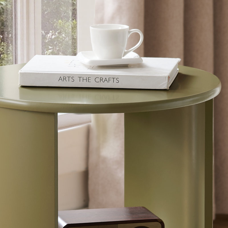 Round Side Table with Storage, 3-Tier Small Accent End Table for Living Room, Bedroom, Bedside, Office, Space-Saving Nightstand - Lemon Pepper