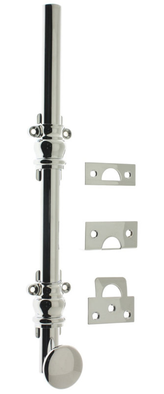 Solid Brass 8" Ornamental Bolt, Polished Chrome