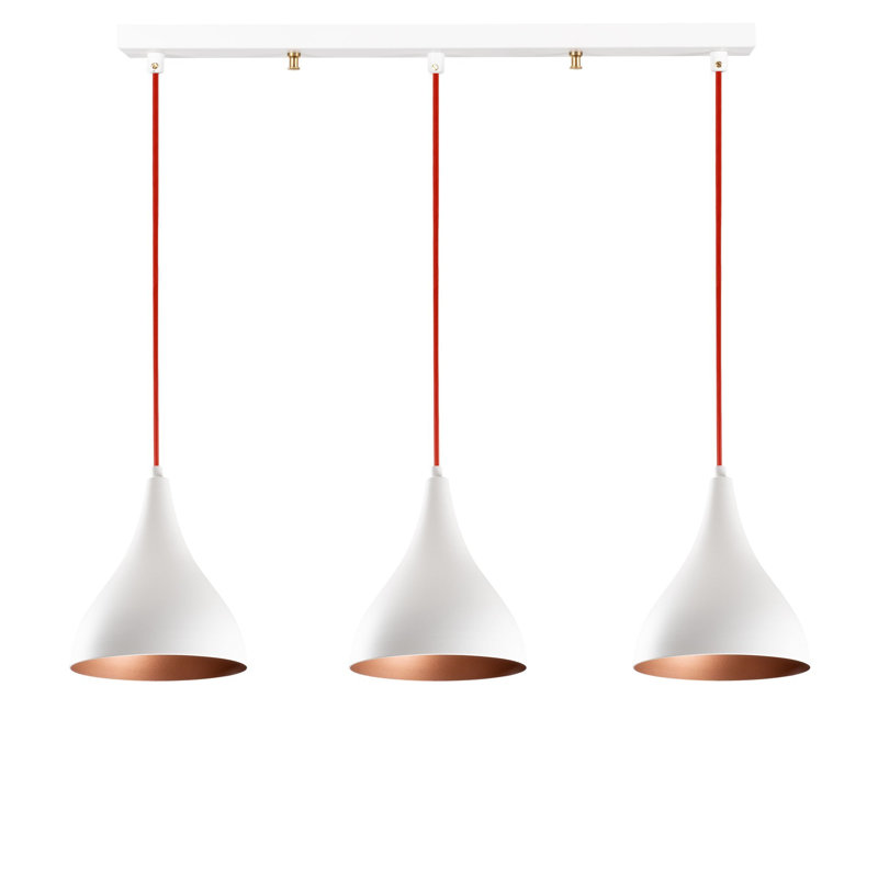3 - Light Kitchen Island Pendant, White, White/Red