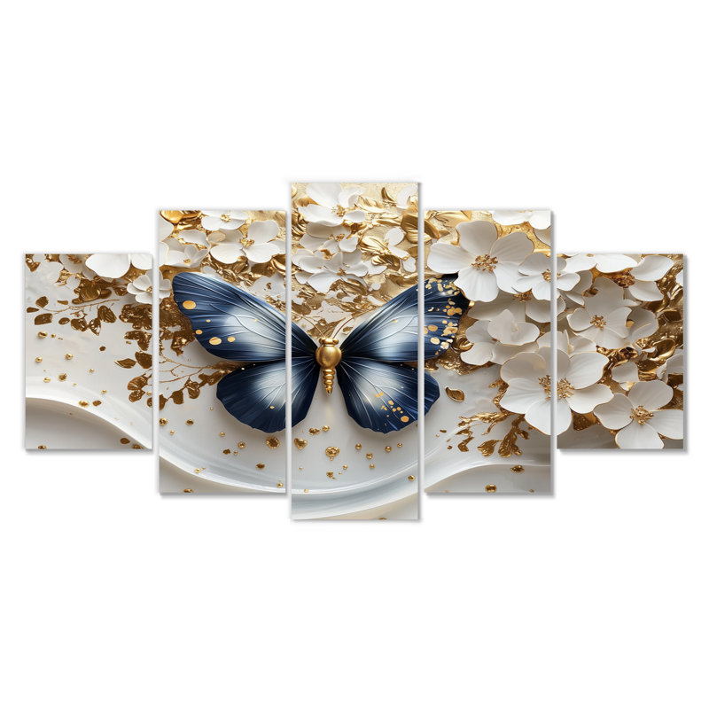Papillon bleu sur une branche d'orchidée II - ensemble d'impressions d'art mural papillon