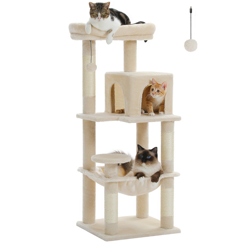 45.7" Multi-Level Indoor Cat Climbing Tree, Beige