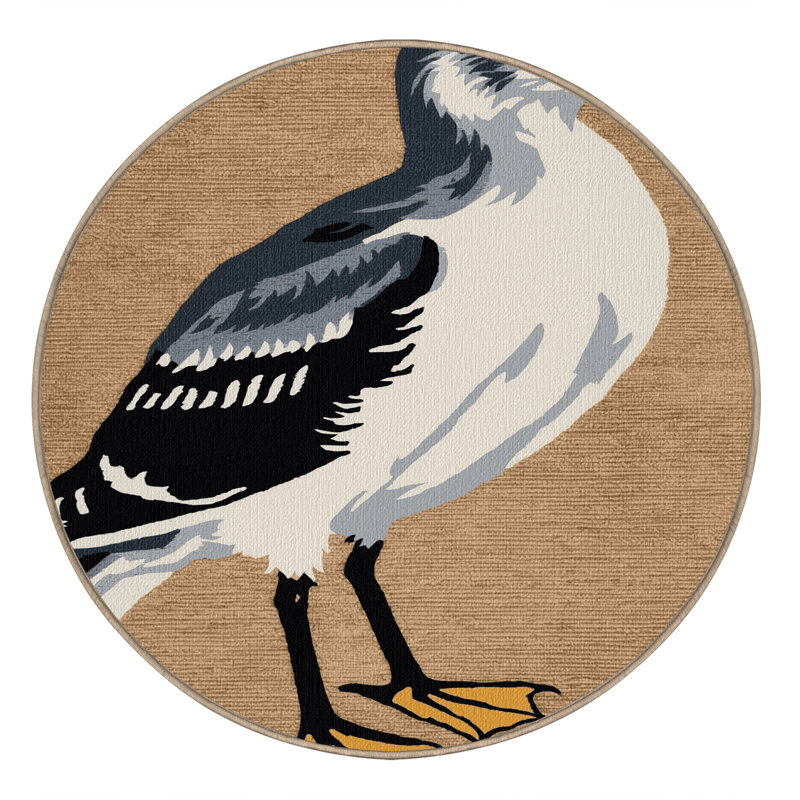 Washable Black legged Kittiwake Birds Area Rug, Round 8'