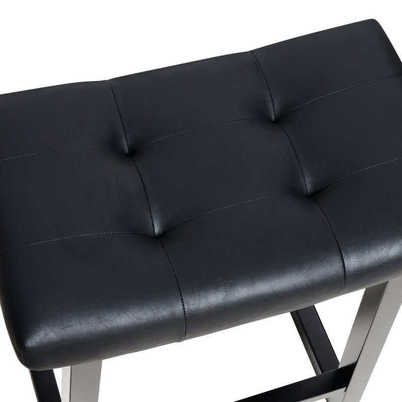 24'' Saddle Seat Counter Height Barstool with Solid Wood Frame, Black Faux Leather/Black