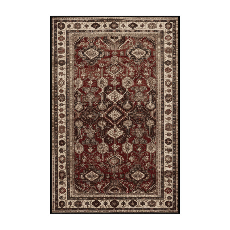 Tapis persan noir lavable à la machine, Rectangle 5 pi x 7 pi