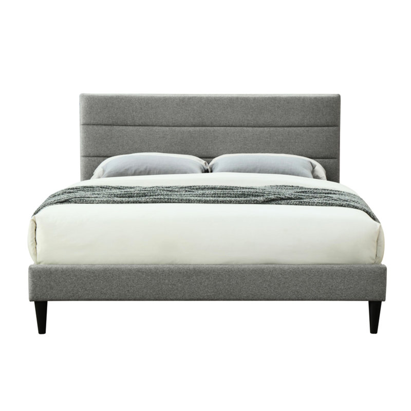 Lit simple tapissier dans une boîte avec tête de lit gris