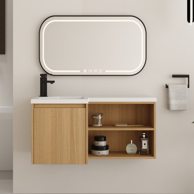 Ensemble de meuble-lavabo mural simple 36 "en L avec lavabo en résine