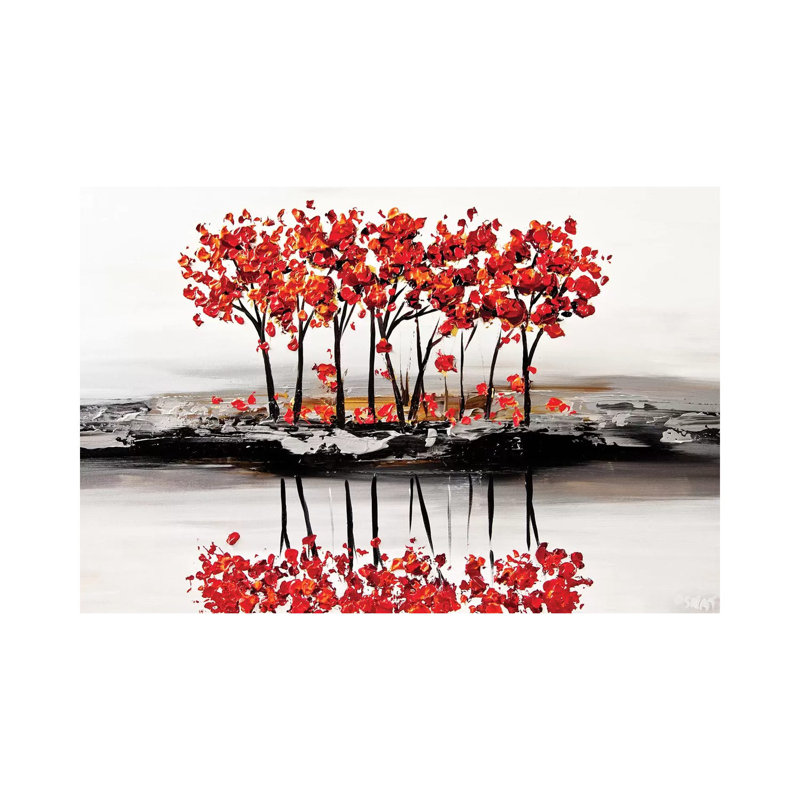 Red Blossom by Osnat Tzadok - Painting on Canvas, No Framed, 30.48 cm H x 45.72 cm W
