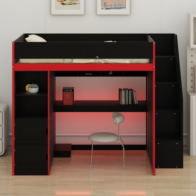Lit mezzanine avec bureau et rangement Gaming