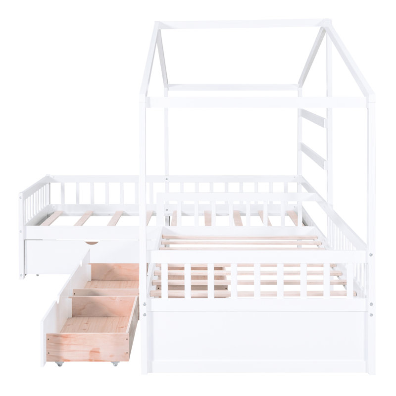 Lit plateforme blanc avec rangement à 3 tiroirs - Conception classique pratique et encombrante, Blanc