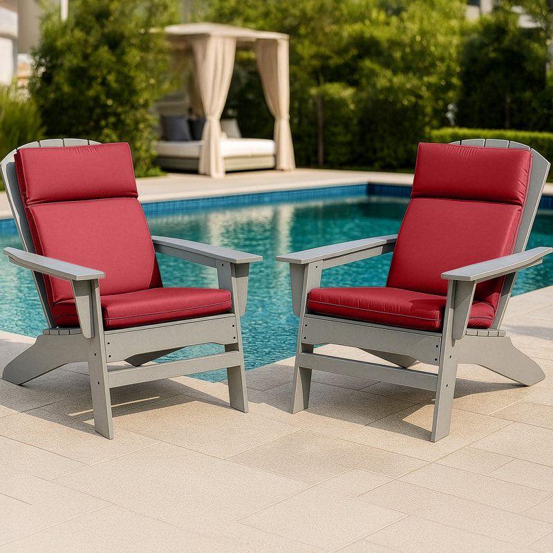 Coussin de chaise d'extérieur - Coussins de chaise d'extérieur à haut dossier 45 po x 21,5 po x 3 po pour meubles de patio et chaises berçantes, Adirondack ou de salle à manger - Coussins en tissu résistant à la moisissure et aux rayons UV avec attaches par Lavish Home (rouge)
