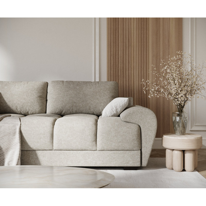 Three-seater round arm Sofa,  Beige Chenille