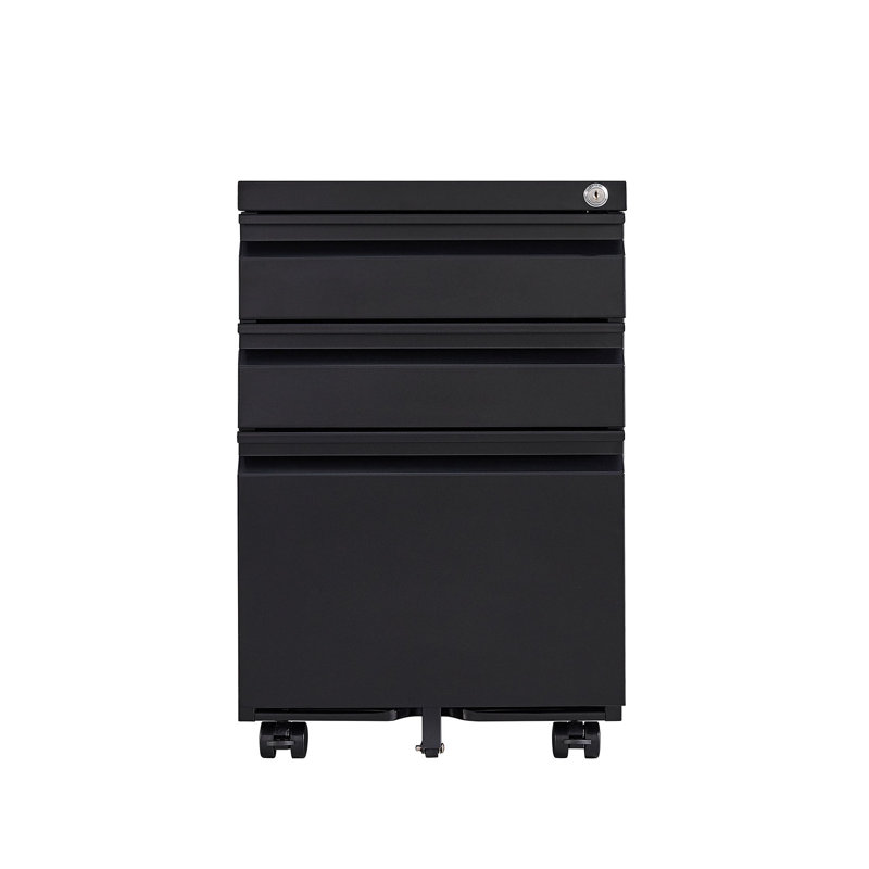 Classeur mobile noir avec serrure - 3 tiroirs de rangement en métal pour le bureau personnel