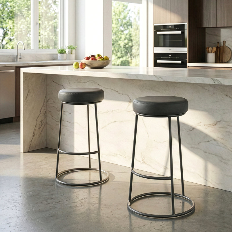 Archan Upholstered Counter Stool with Metal Frame, Grey, Bar Stool (30.25" Seat Height)