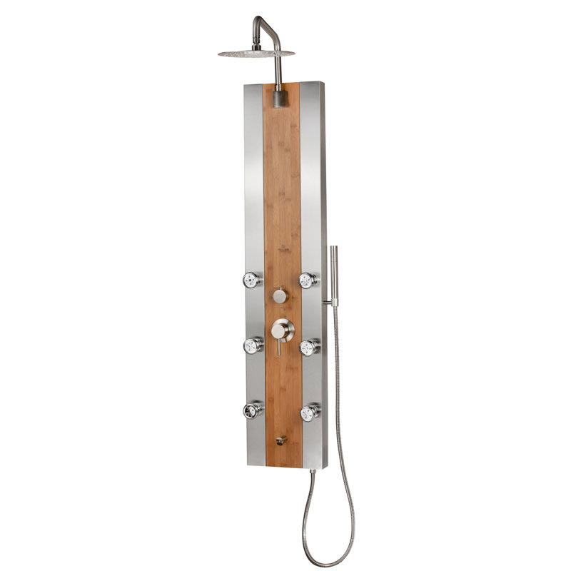 Bali 10-in Rain Showerhead ShowerSpa with 6-Body Jets Pivoting Shower Arm Handshower and Tub Spout Bamboo and Brushed Nickel