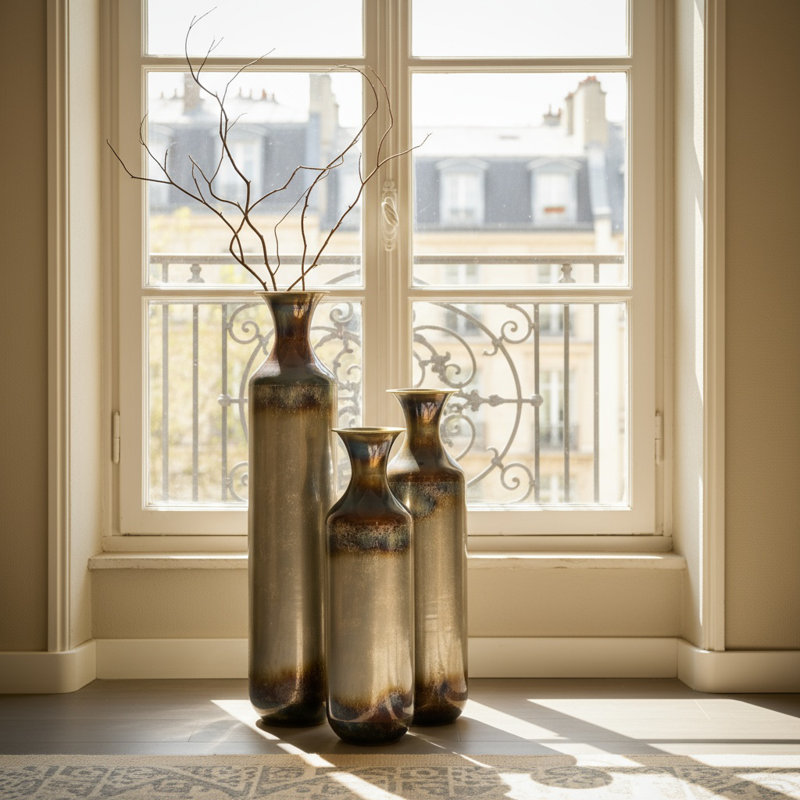 Ensemble de 3 vases en métal en forme de gouttelettes - 3 grands vases de plancher émaillés pour une décoration intérieure élégante