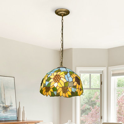 12" Sunflower Tiffany-Style Stained Glass Pendant Light Dimmable