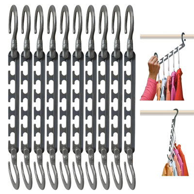 Max 10-Pack Space Saving Hangers, Reinforced Hooks Swivels 360°, Cascading Hanger, College Dorms & Storage Closet Organizer, Fully Assembled – Grey