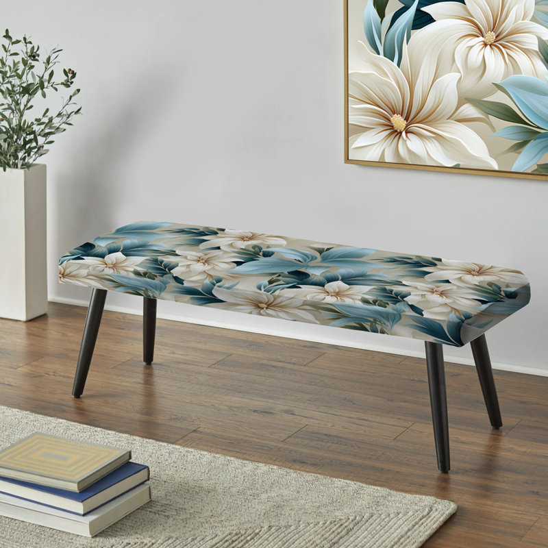 Banc rembourré floral noir Truong, Symphonie du motif tropical de style bord de mer I