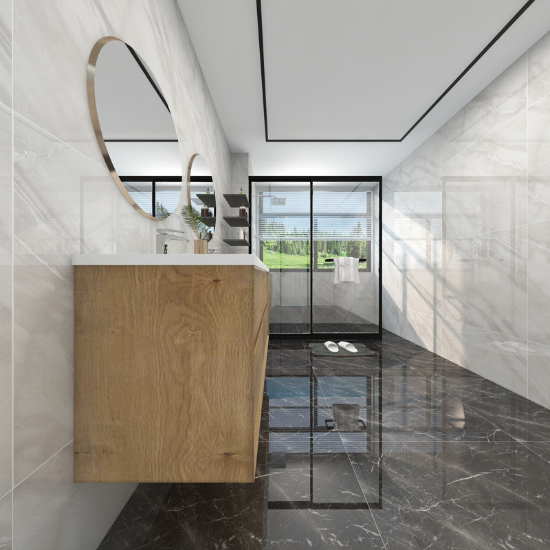 Meuble-lavabo double 60 po, Teck chêne