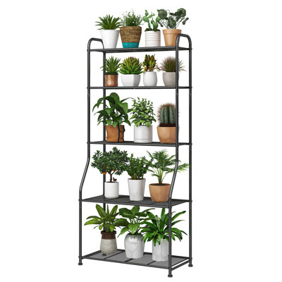 Simple Trending Plant Stand 5-Tier Plant Shelf For Indoor Outdoor, Waterproof Metal Tall Plant Stand For Living Room Bathroom Balcony Garden, Black by Latitude Run