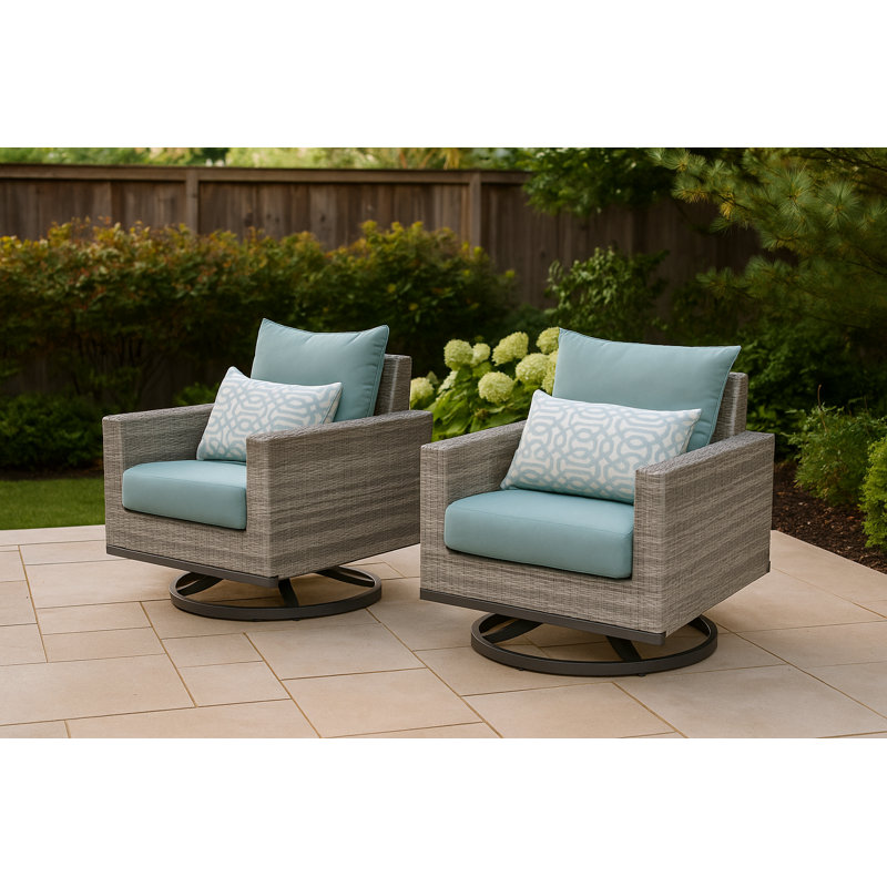 Sameko 2Pc Sunbrella Outdoor Motion Club Chars, Gray, Green Blue