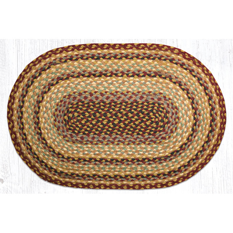 Earth Rug Burgundy/Gray/Cream Oval Braided Rug Rustic Farmhouse, Oval 1'8" x 2'6"