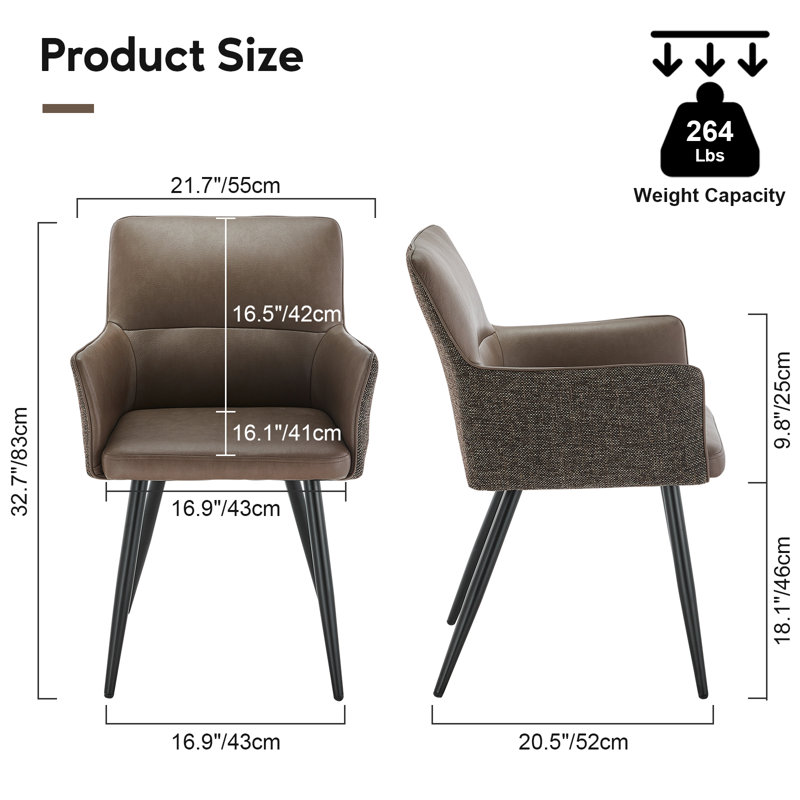 Kamryn 46cm H Linen Upholstered Metal Armchair, Dark Brown