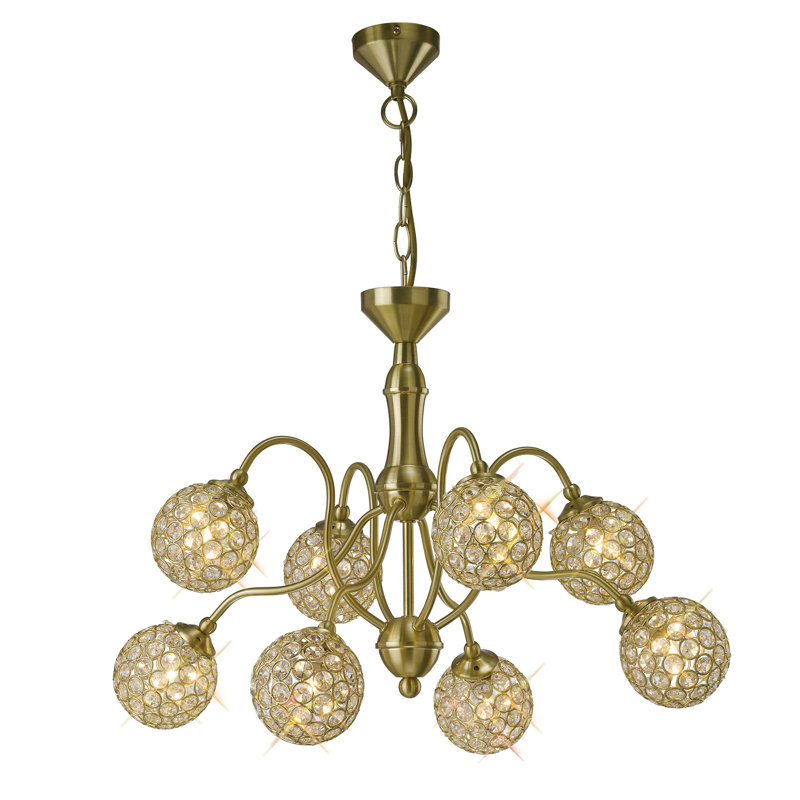 8 - Light Sphere Chandelier, Satin Brass
