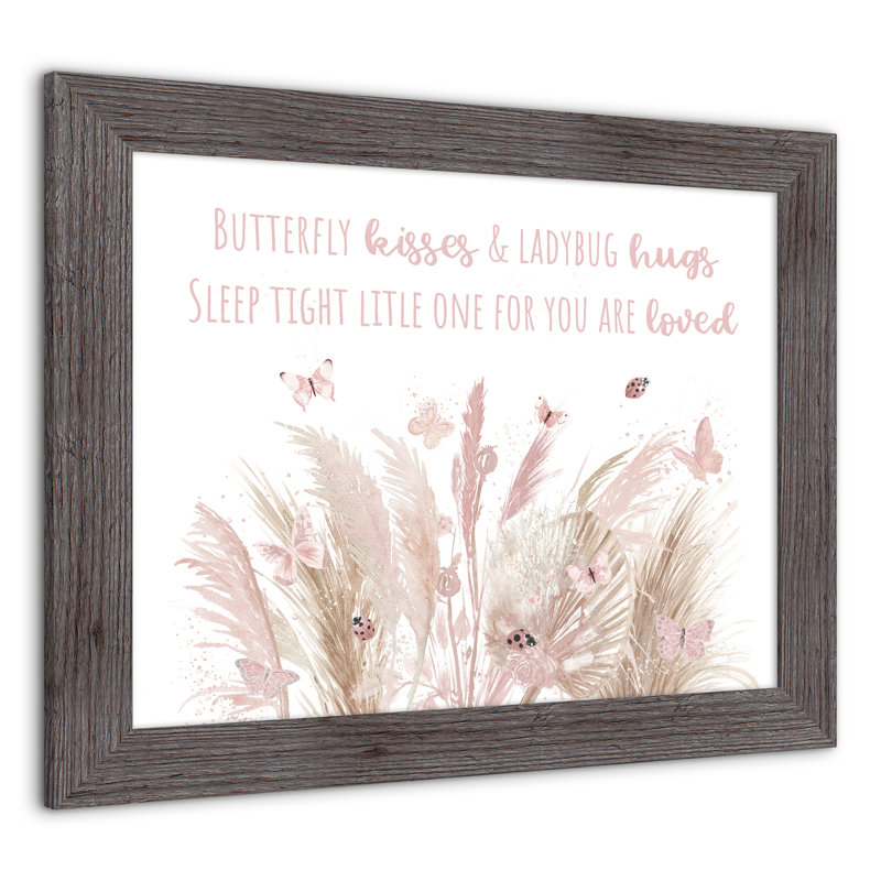 «Butterfly Kisses And Ladybug Hugs», reproduction encadrée, gris, H 16 po x l 20 po x P 0,75 po