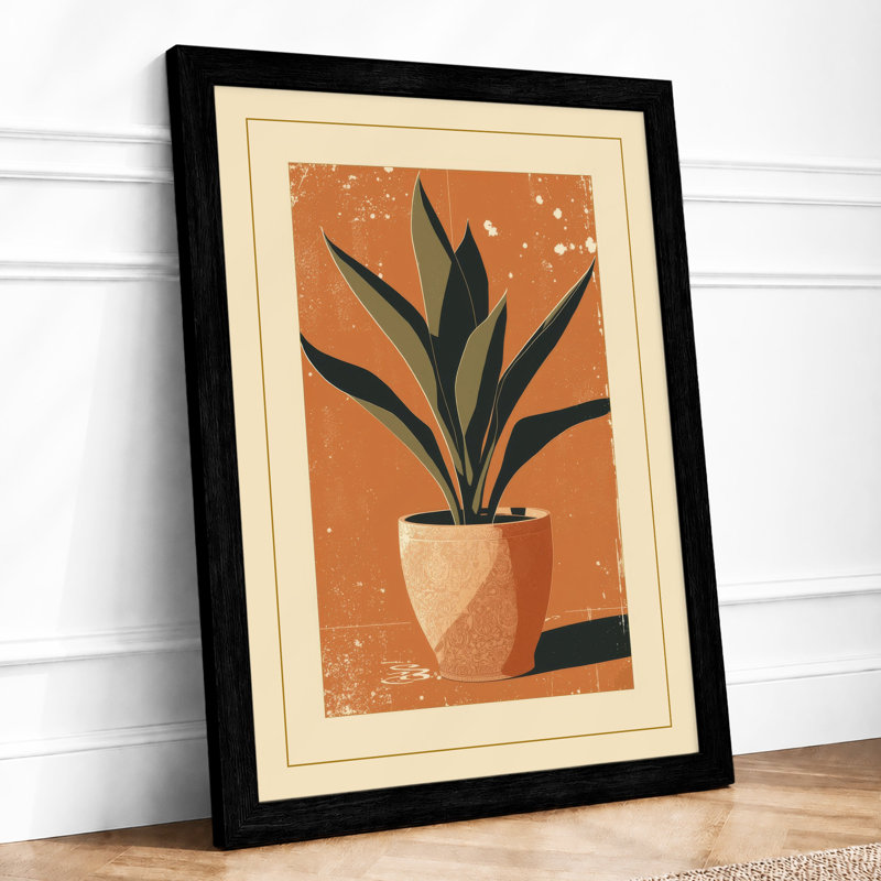 Potted Plant Geometric Botanical - Framed Print, Black, A4 - 29.7 x 21.0 cm