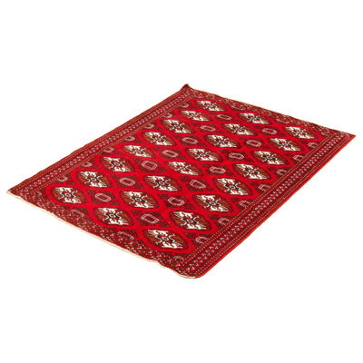 Tapis décoratif rouge en laine de conception unique noué à la main des années 1980 4 pi 2 po x 6 pi 1 po Curhan