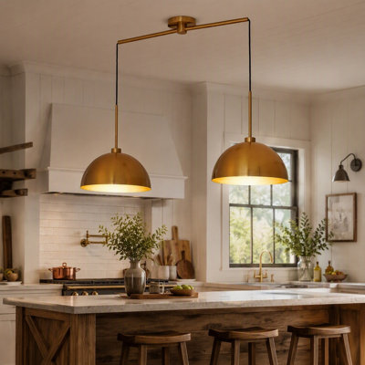Luminaire suspendu industriel en or 41 po avec abat-jour moderne Mid Century pour îlot de cuisine