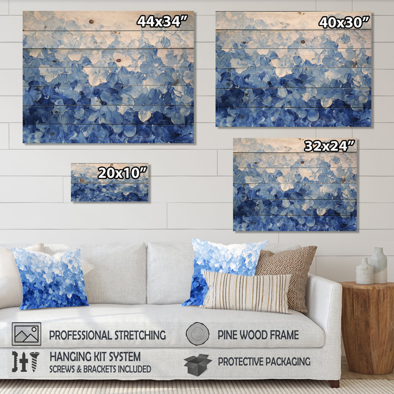 Imprimé floral sur bois de pin bleu turquoise, H 10 po x l 20 po